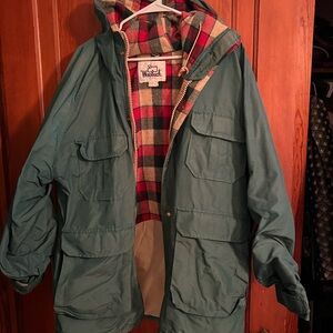 Woolrich Men's Teal Field Jacket with Red Plaid Lining